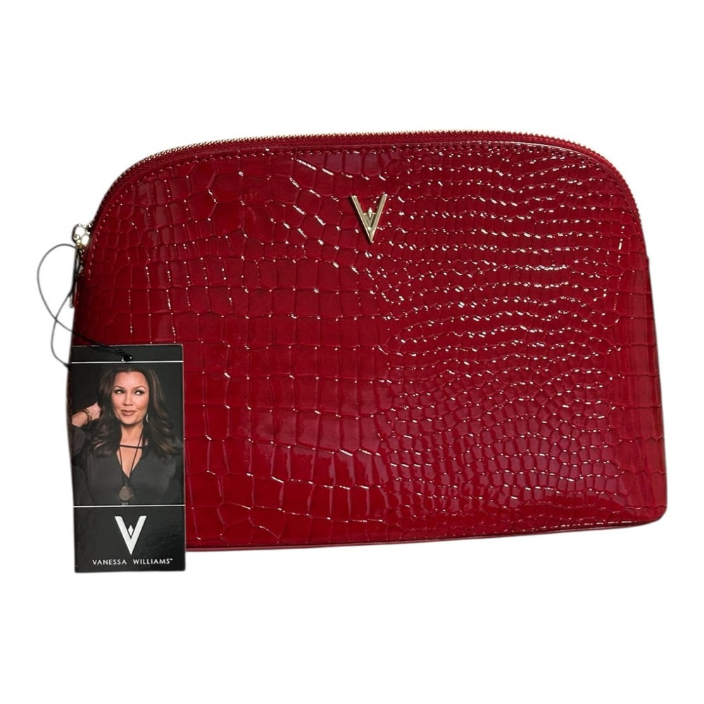 NWT Vanessa Williams Red Crocodile Embossed Cosmetic Bag.